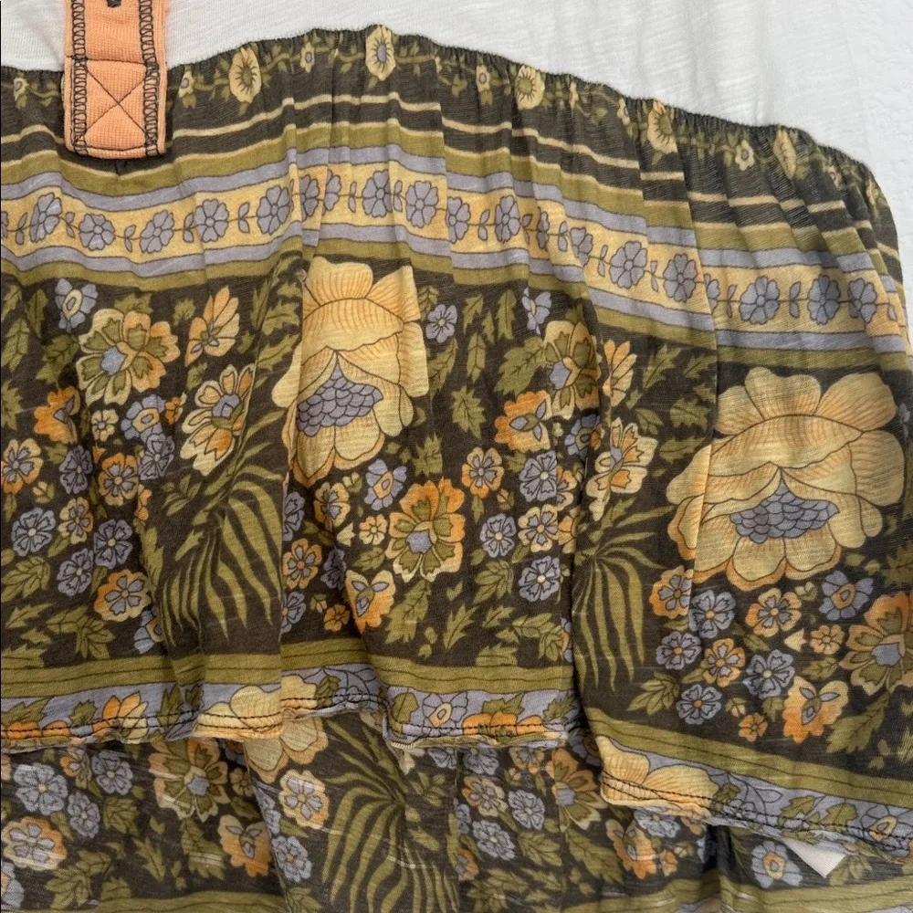 Free People Cream Scoop-Neck Blouse with Peach Trim & Olive Floral Hem - Picture 5 of 6